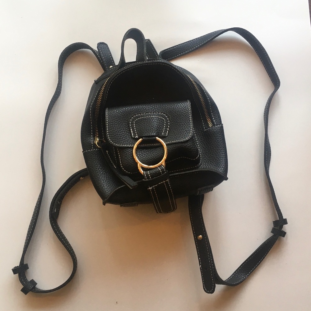 Small faux leather black mini Backpack